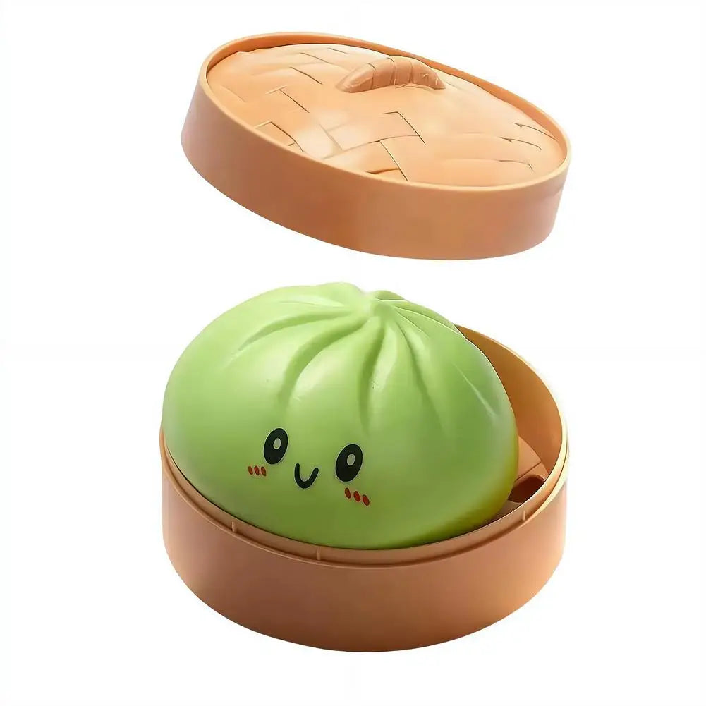 Realistic Giant Dumpling Squeeze Toy with Bamboo Steamer Soft TPR Dough Ball Decompression Fidget Toy Funny Creative Gift