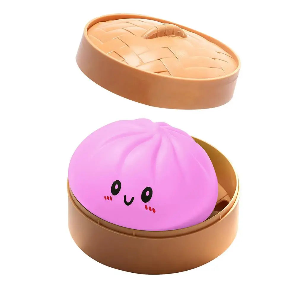 Realistic Giant Dumpling Squeeze Toy with Bamboo Steamer Soft TPR Dough Ball Decompression Fidget Toy Funny Creative Gift