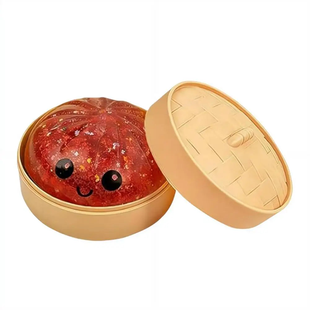 Realistic Giant Dumpling Squeeze Toy with Bamboo Steamer Soft TPR Dough Ball Decompression Fidget Toy Funny Creative Gift