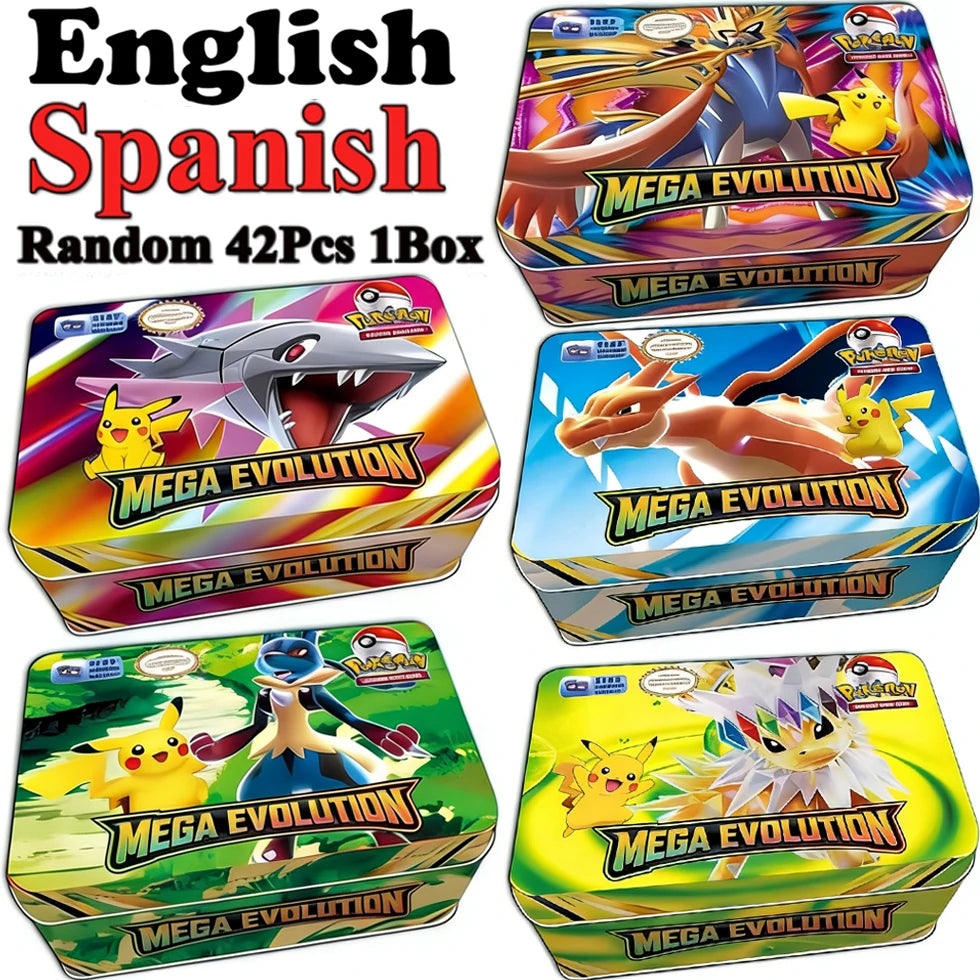 MEGA ENTWICKLUNG 42tlg. Pokémon Karten Kampfspielzeug Verlorene Herkunft Pokemons Box mit Pikachu Anime Bank Pokémon Sammelkarten für Kinder