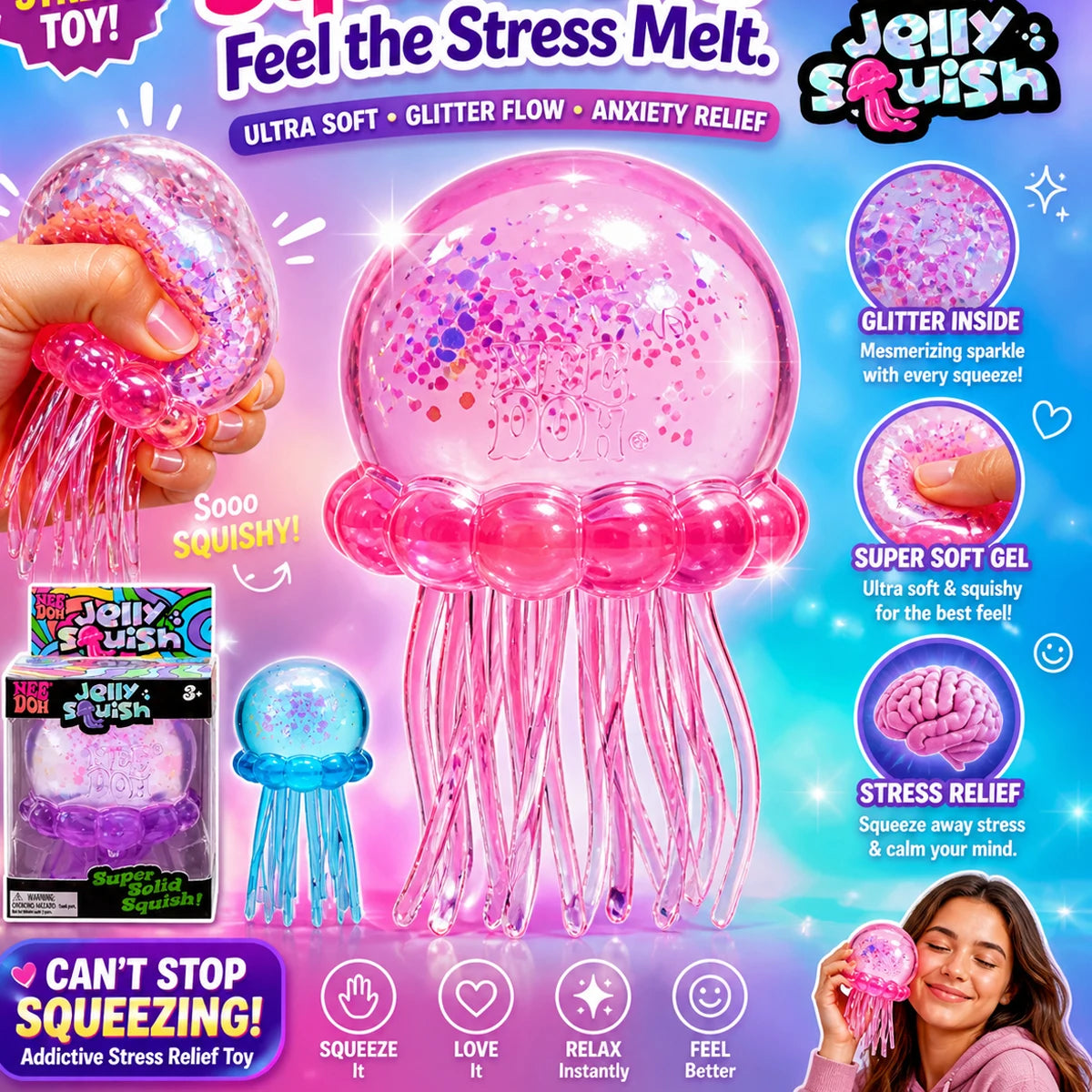 Schylling Needoh pizza Sensory Fidget Cube Stress Relief Squishy Cube Anti-Anxiety Squeeze Toy For Focus ADHD Population
