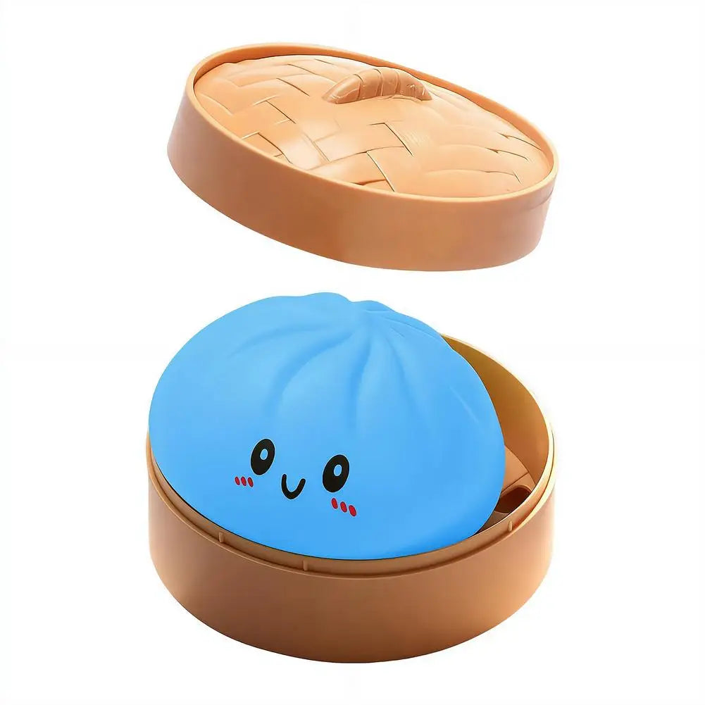 Realistic Giant Dumpling Squeeze Toy with Bamboo Steamer Soft TPR Dough Ball Decompression Fidget Toy Funny Creative Gift